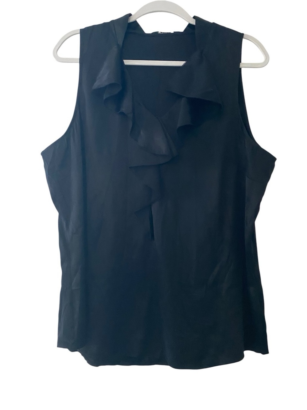 White House Black Market Silk Sleeveless Ruffle V-Neck Women's Top XL